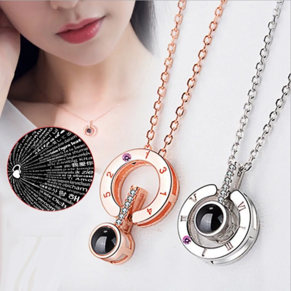 

Dropshipping New Hot 100 Languages Projection I Love You Pendant Necklace For Women Romantic Choker Necklace Love Wedding Gift