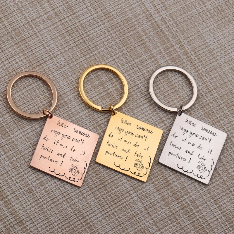 

Do It Twice & Take Pictures Engraved Key Chain Inspirational Jewelry Men Women Charm Motivational Keepsake Keyring Gift