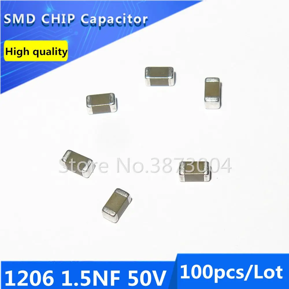 100 шт 1206 1.5NF 50V COG/NPO 5% SMD толстая пленка чип многослойный керамический