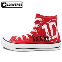 Women Men Red Converse All Star 1D One Direction Design Hand Painted Shoes High Top Woman Man Sneakers Boyfriend Girlfriend