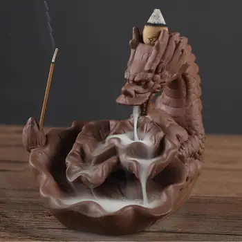 

Chinese Dragon Purple Sand Ceramic Censer Smoke Waterfall Backflow Incense Burner Creative Home Decor Dragon Incense Holder