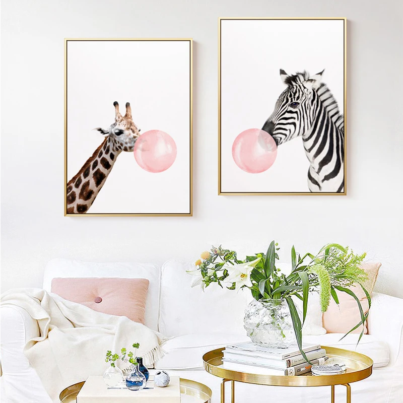 

Blowing Bubble Zebra Bear Giraffe Rabbit Canvas Painting Wall Art Pictures For Living Room Nordic Home Decor Posters And Prints