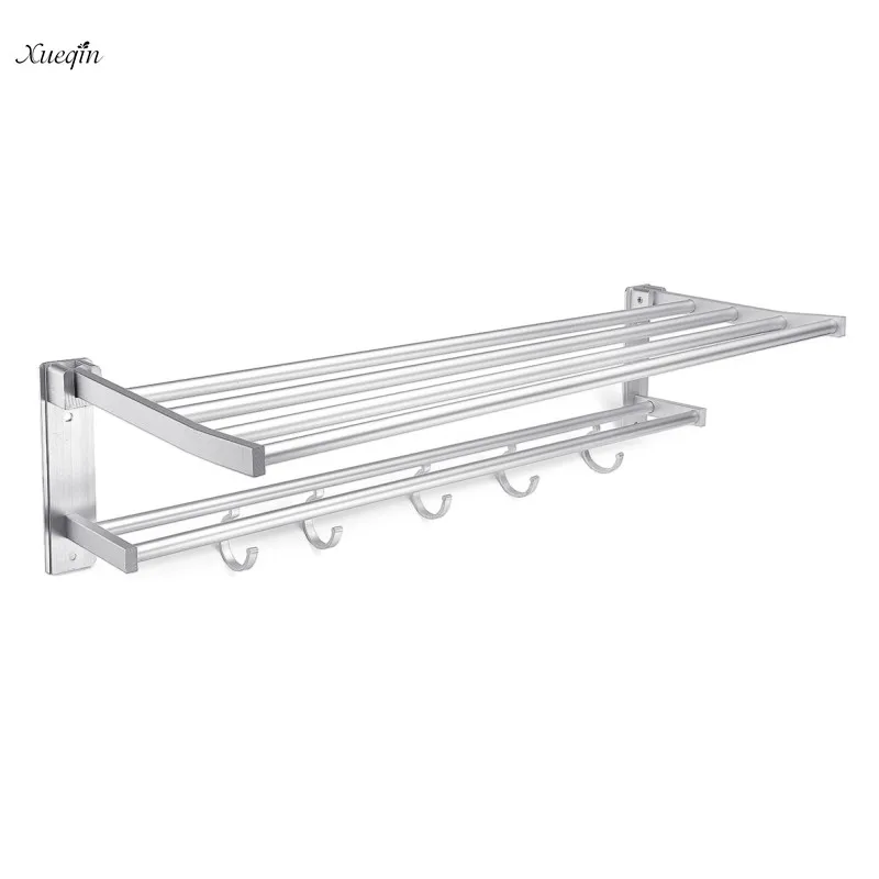 

Xueqin Bathroom 2Layer Towel Racks Towel Rack Wall Mounted Space Aluminum Towel Shelf With Hooks Bath Rails Bars 56x7.2x3.5cm