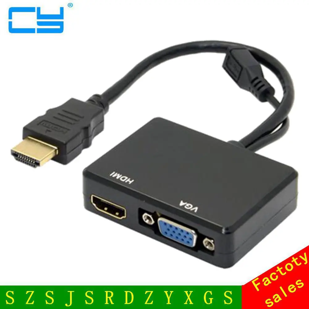 HDMI to VGA & HDMI Female Splitter with Audio Video Adapter Cable