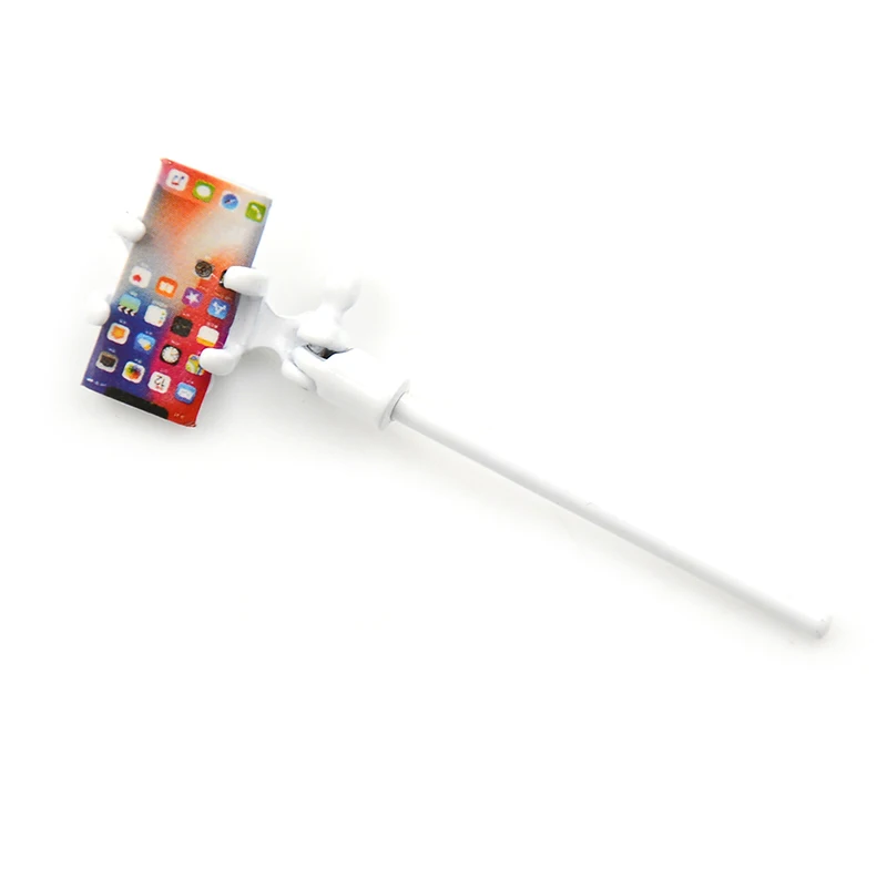 1 комплект 1:12 миниатюрная селфи палка+ модель сотового телефона для кукольного домика аксессуары - Цвет: Белый