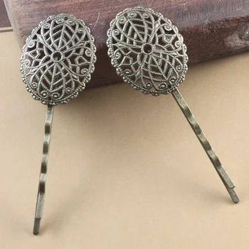 

25*30mm Vintage Filigree Flower Bobby Hairpins Blanks Findings Cabochons Bases DIY Women's Bride Hair Clips Making Bronze tone