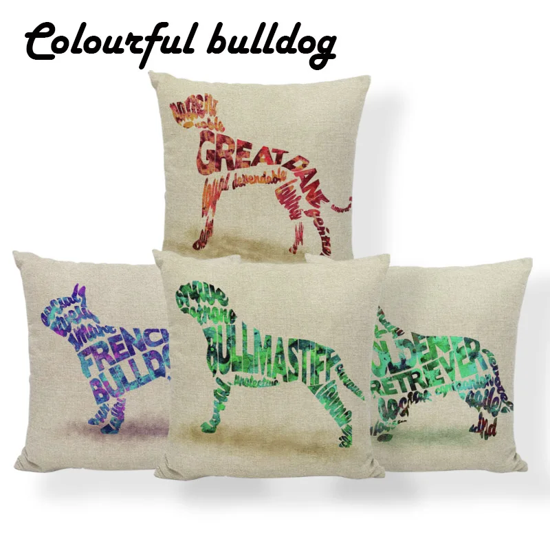 

Dog Boston Terrier Cushion Cover Great Dane Dachshund Pillows Tropical Home Decoration Throw Pillow Case 45X45Cm Polyester Kids