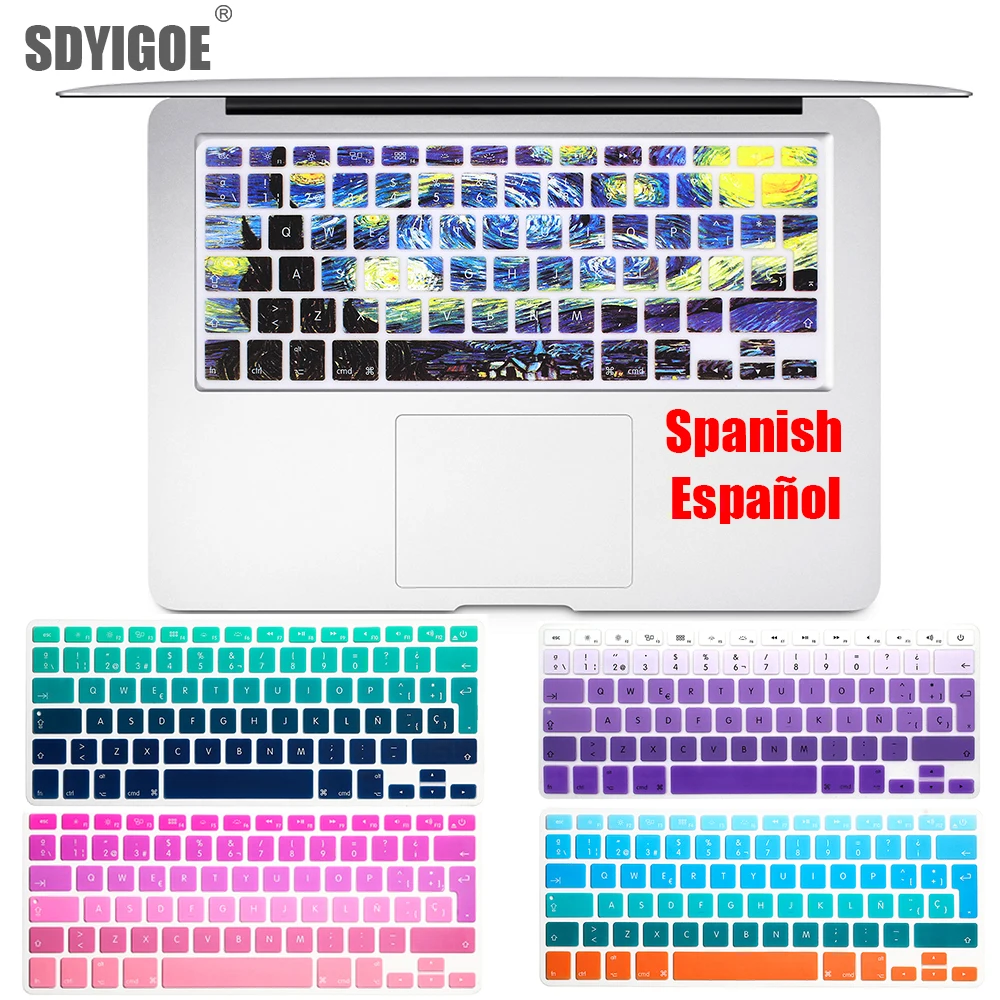 Цветная Защитная пленка с испанской клавиатурой для Mac Book pro 13air 15 Retina A1466 A1502A1398A1278