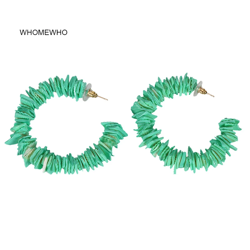 

Summer Beach Handmade Green Shell Seashell Beads Minimalist Minimalism Hoop Earrings Korean Fashion Women Party Club Jewelry