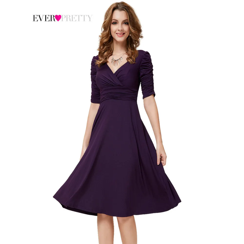 HE03632RD Free Shipping Sexy V Neck Red 3 4 Sleeve High Stretch Short Casual Dress
