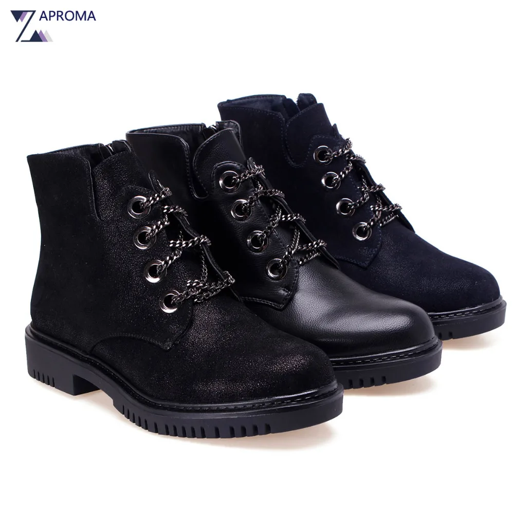 Winter Spring High Quality Low Heel Martin Boots Lace Up Women Black