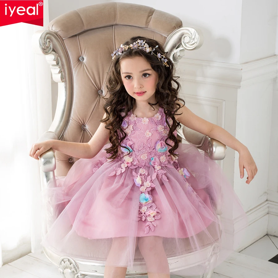 

IYEAL Princess Girl Dresses for Wedding and Party Brand Kids Costume Purple Sleeveless Floral Robe Mariage for Girls