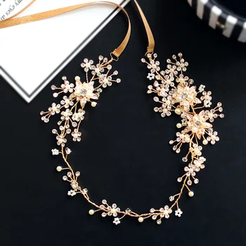 

European style gold crystal bead spring soft headband bride classical hair ornaments wedding