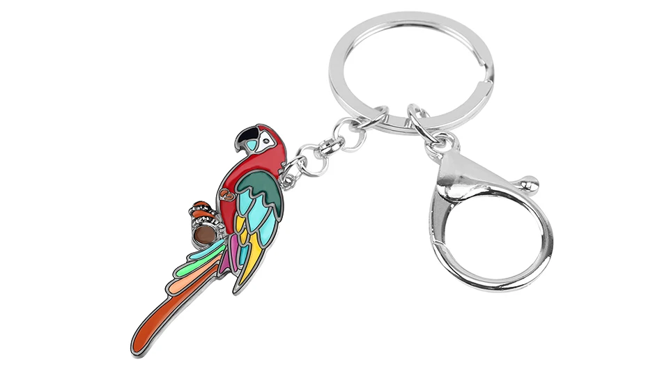 Bonsny эмалированный сплав мультфильм Мода Macaws брелок для ключей ем попугая брелоки Красочные Птица Ювелирные изделия для женщин девочек подростков талисманы подарок