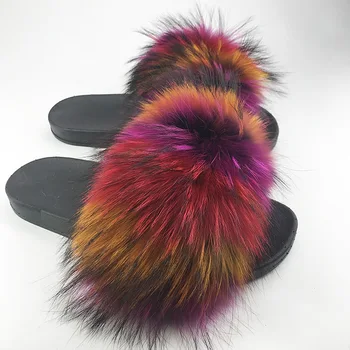 

Wholesale Real Fox Slippers Kids Toldder Fur Child Home Slides Girl Flop Flips Raccoon Fluffy Cute Flats Summer Children Indoo