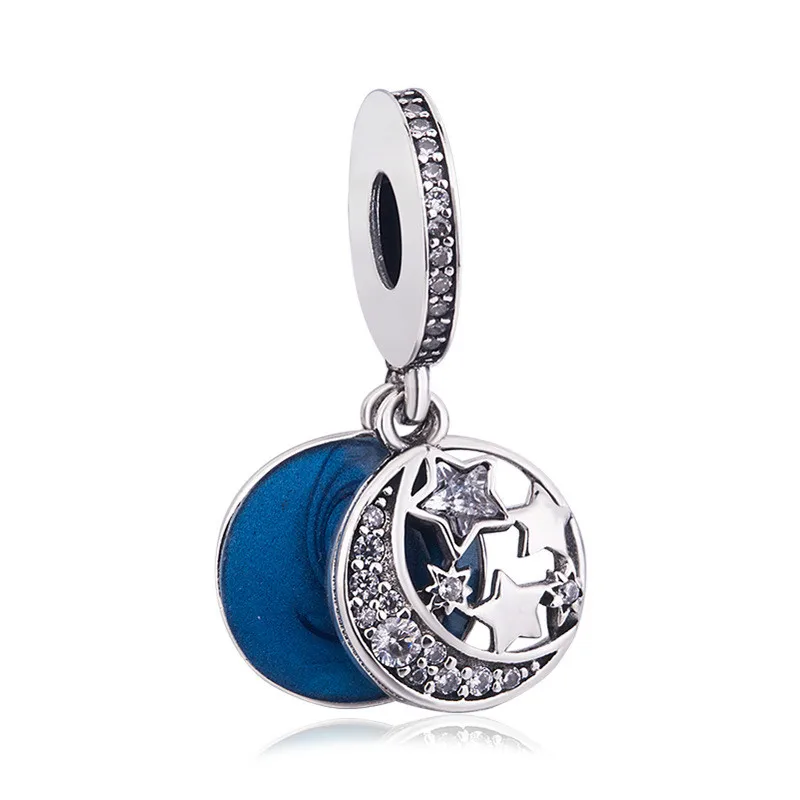 

Authentic 925 Sterling Silver Charm Enamel Night Sky & Star With Crystal Pendant Beads Fit Pandora Bracelet & Necklace Jewelry