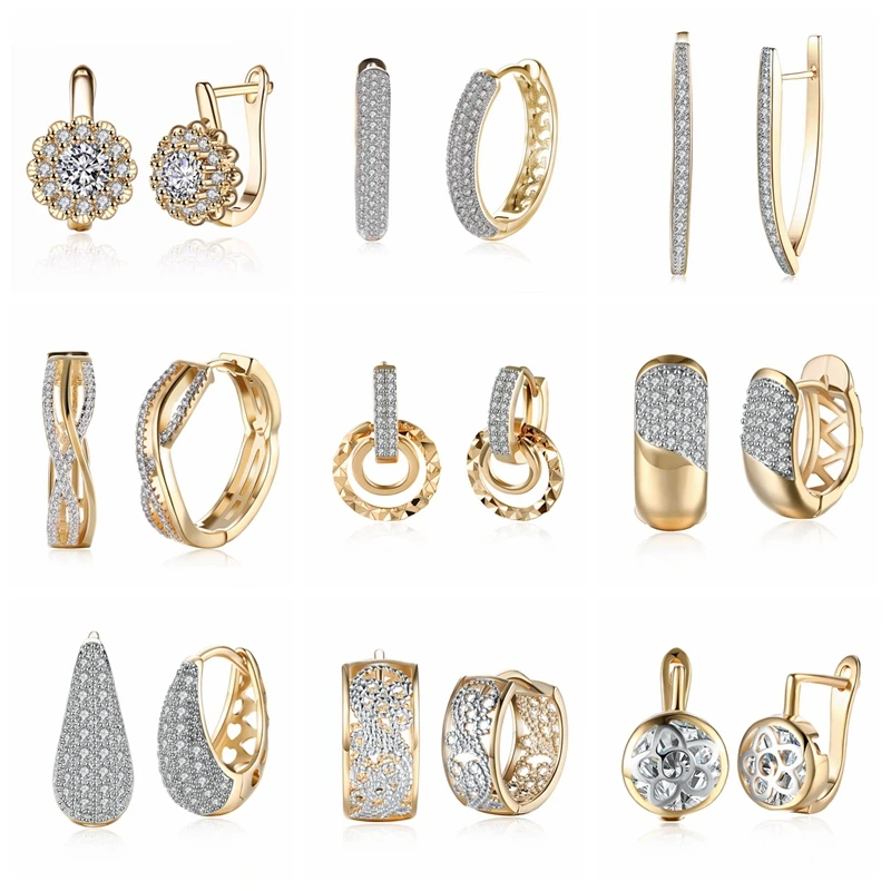 15 Different Style Vintage Round Circle Cubic Zirconia Geometric Gold-Color Big Hoop Earrings for Women Huggies Wholesale