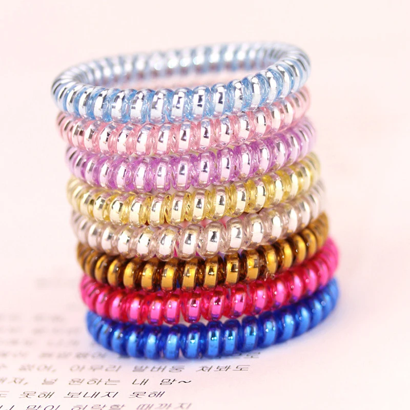 

Korean Telephone Wire Hair Band Rubber Holders Elastic Gum For Girl Women Hair Ring Accessory Lots 10 Pcs