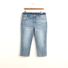 Высокая Талия Лето Женская мода свободно мыть водой длиной до икры повседневные джинсы женские большие размеры bleached denim нижние тонкие Капри