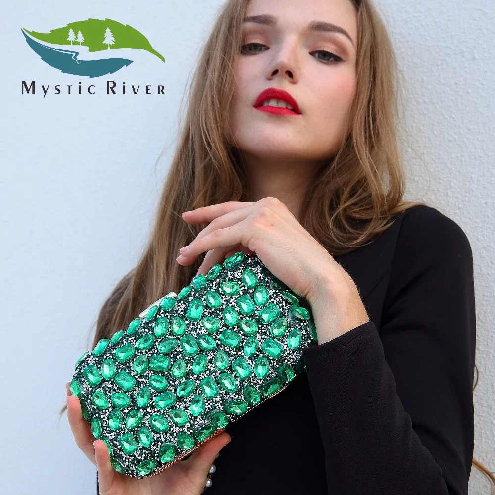 Mystic River Women Clutch Bags Designer Stone Clutches Fashion Green