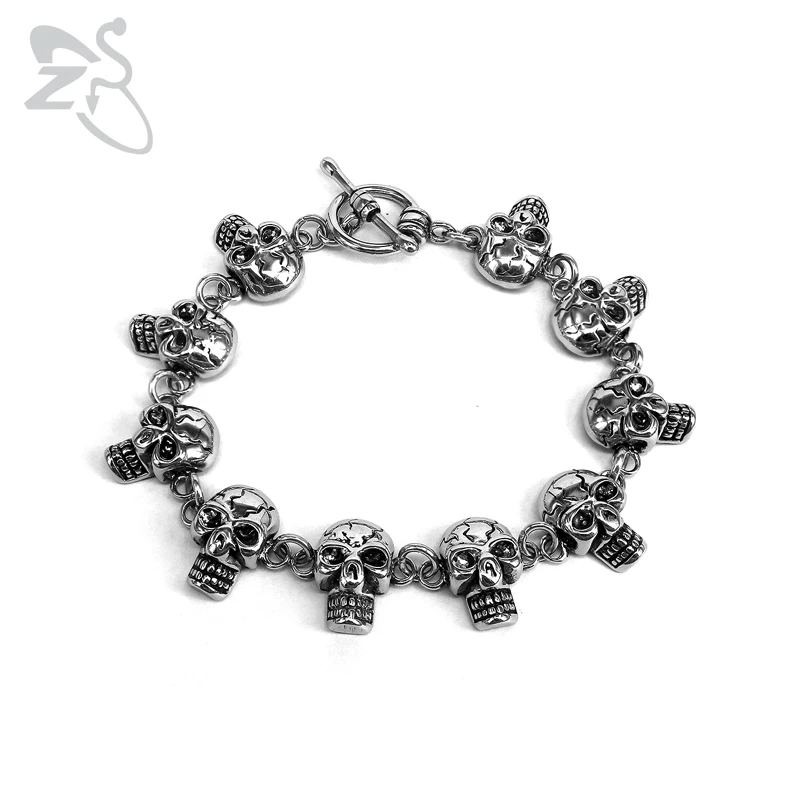 ZS Punk Skull Stainless Steel Bracelet for Men Rock and Roll Jewelry