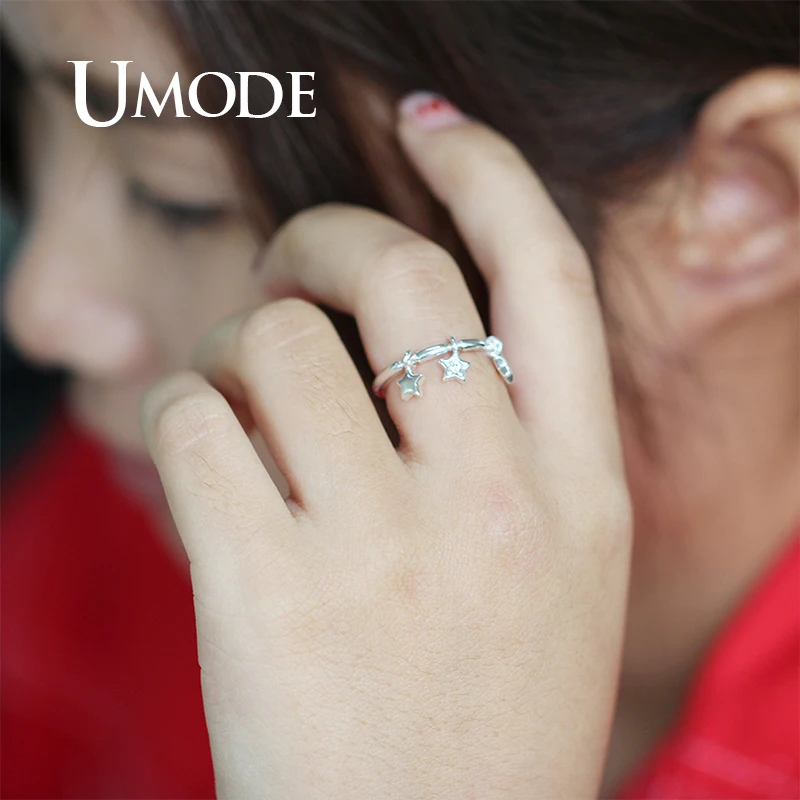Женское кольцо со звездой и цветком UMODE новое с прозрачным круглым Цирконом