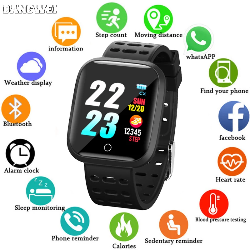 

BANGWEI Smart Watch Men Women IP68 Swimming Waterproof Sport Watch Multi-function sports timer electronic Clock for Android IOS