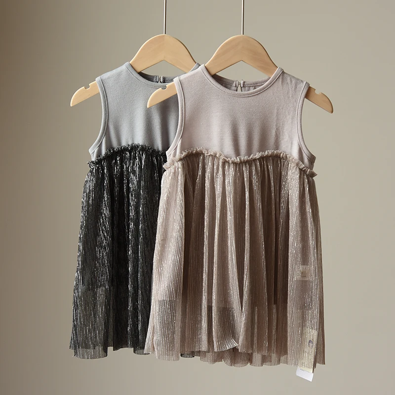 

Kids Girl Dress Fashion Party Dress Sequined Sleeveless Baby Girls Dress Summer Princess Mesh Dresses RT454