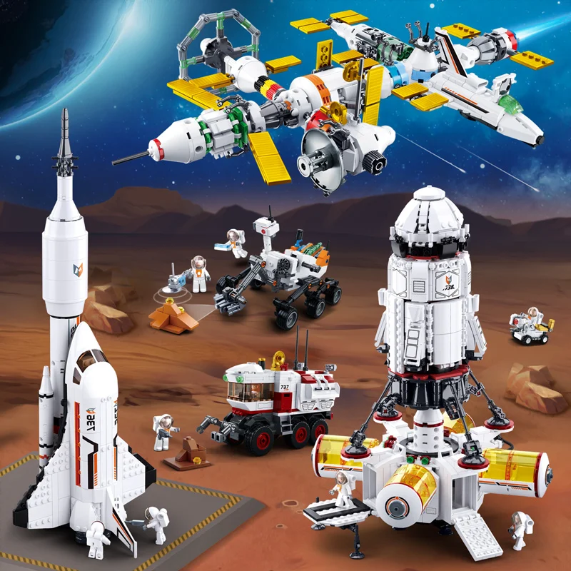 

Sluban Space Rocket Shuttle Ship Satellite Compatible LGSET City Cassic Astronauts Sets Diy Plane Building Blocks Bricks Toys