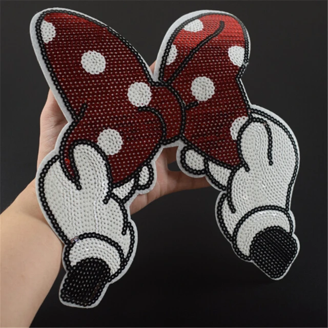 253mm Bowknot Heart Iron on patches for clothing Red Sequined Fabric  Sequins Strange things T shirt Biker Patch Clothes Stickers