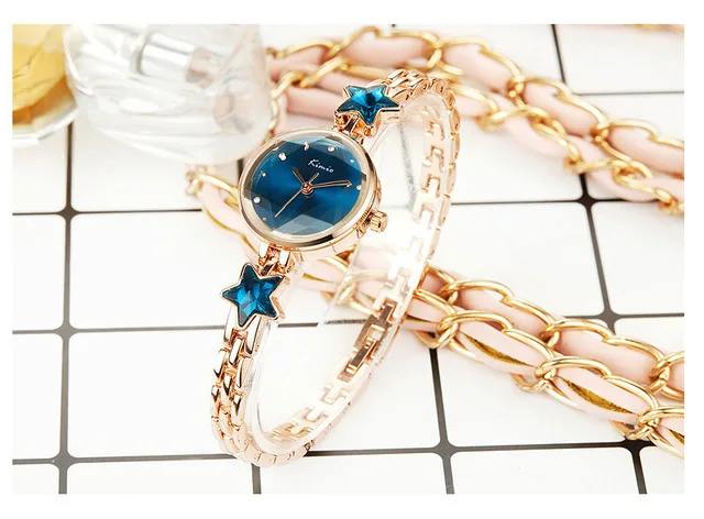 Женские кварцевые часы со звездами, маленькие женские наручные часы с браслетом, модные элегантные нарядные часы Relojes Mujer с подарочной коробкой - Цвет: Небесно-голубой