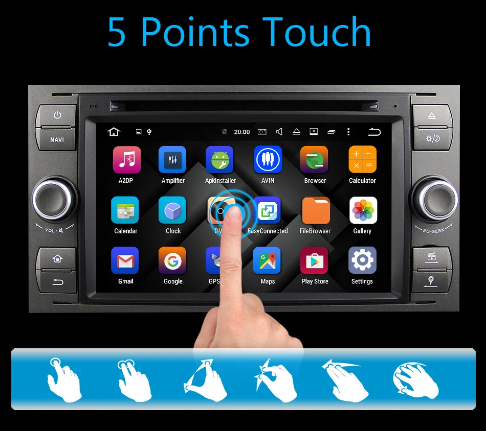 Excellent Eunavi Car Multimedia Player Android 9 GPS Autoradio 2 Din 7 Inch For Ford/Mondeo/Focus/Transit/C-MAX/S-MAX/Fiesta 2GB RAM DVD 5