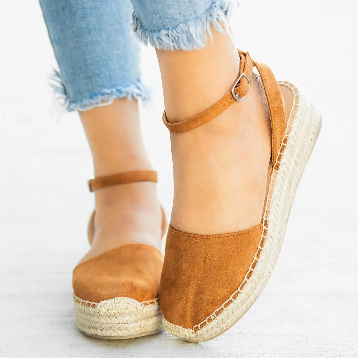 

HEFLASHOR Roman Flat Ankle Strap Women Sandals Retro Summer Casual Woven Hemp Flat Thick-Bottom Sandals Shoes Sandalias Mujer