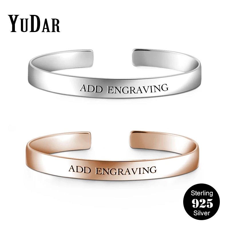 

Personalized 925 Sterling Silver Engravable Name Bangle Cuff 925Silver 7.8mm Wide Unisex Customized Bangle Gifts YDS-1104
