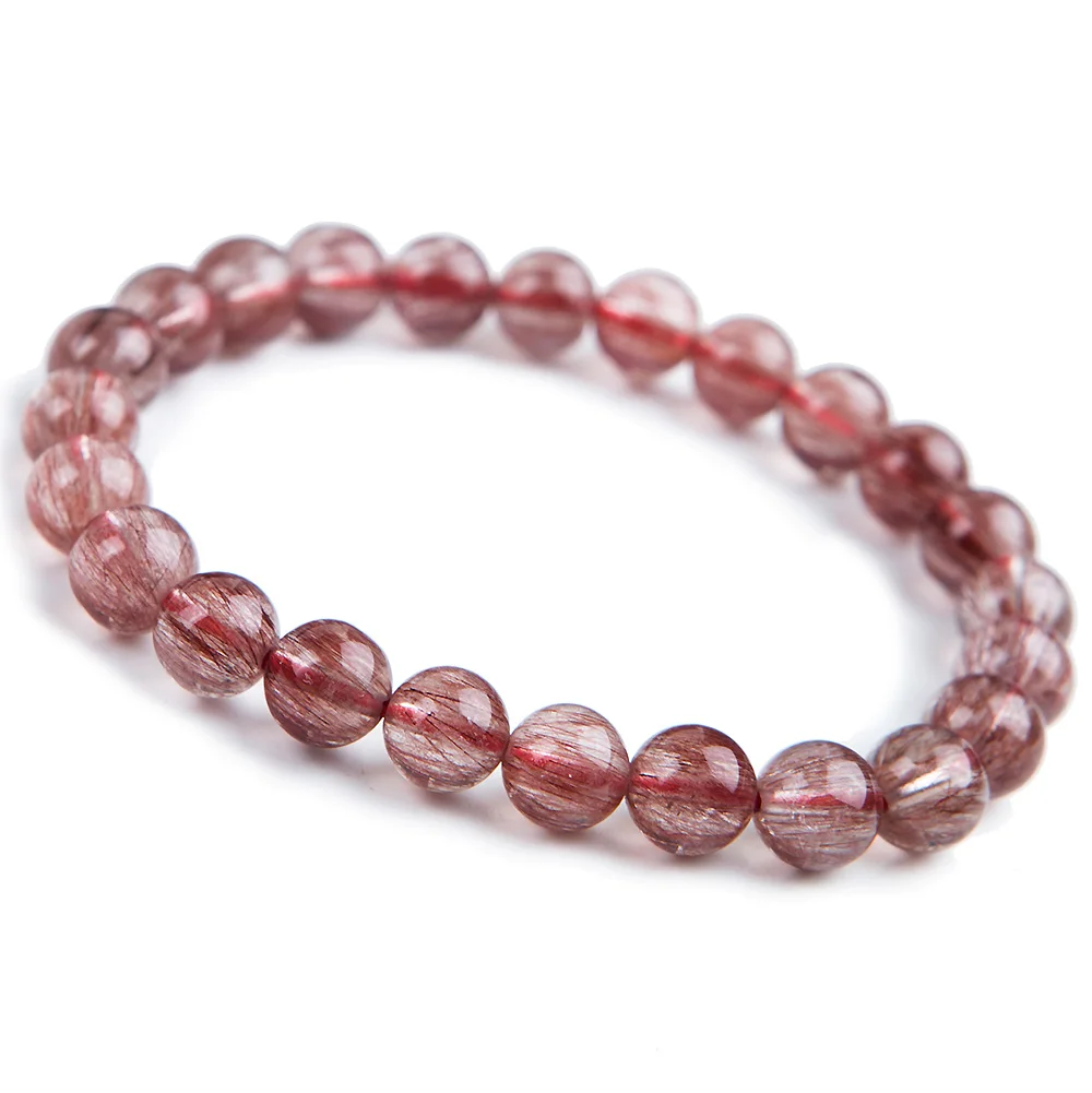 

Newly Natural Red Hair Rutilated Quartz Round Beads 8mm Crystal Bracelet Women Men Clear Stone AAAAA Gift Bracelet Jewelry