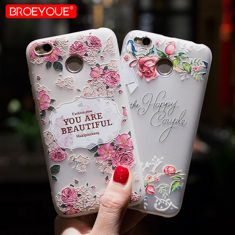 

Phone Case For Xiaomi Redmi 4X 4A Note 4X Note 5A 3D Relief Case For Xiaomi 5X A1 TPU Silicone Flowers Cell Phone Cases