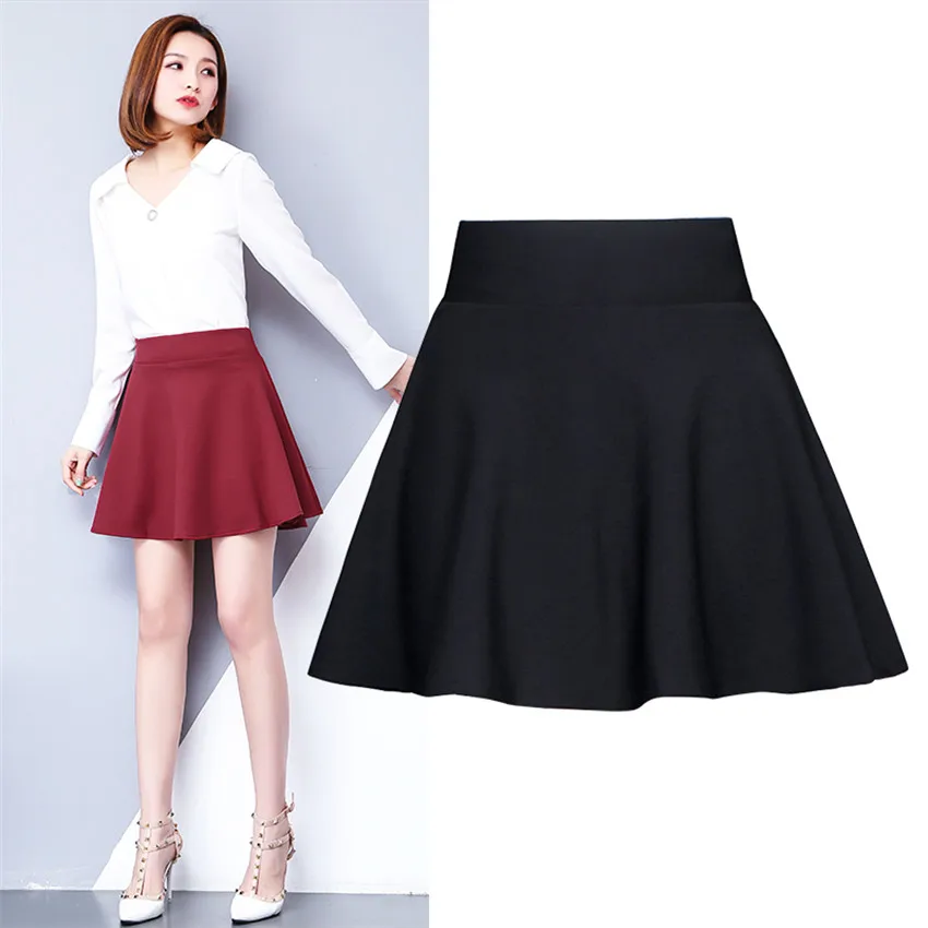 

2019 Autumn Winter Big Size Women Black Red High Waist Pleated Skirts Party A-line Skirts Fashion Lady Shorts Skirt Mini WZ661
