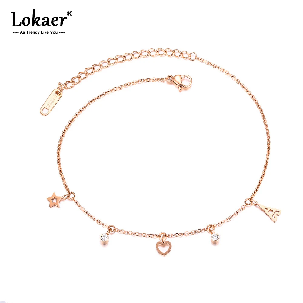 

Lokaer Titanium Steel Bohemia Beach Chain & Link Anklets For Women Girls Trendy Heart Star Tower Charm Anklet Jewelry OGZ088