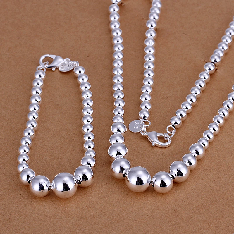 

Wholesale Fashion 925 Jewelry Silver Plated Jewelry Set round ball bracelet Necklace Jewelry sets AS080
