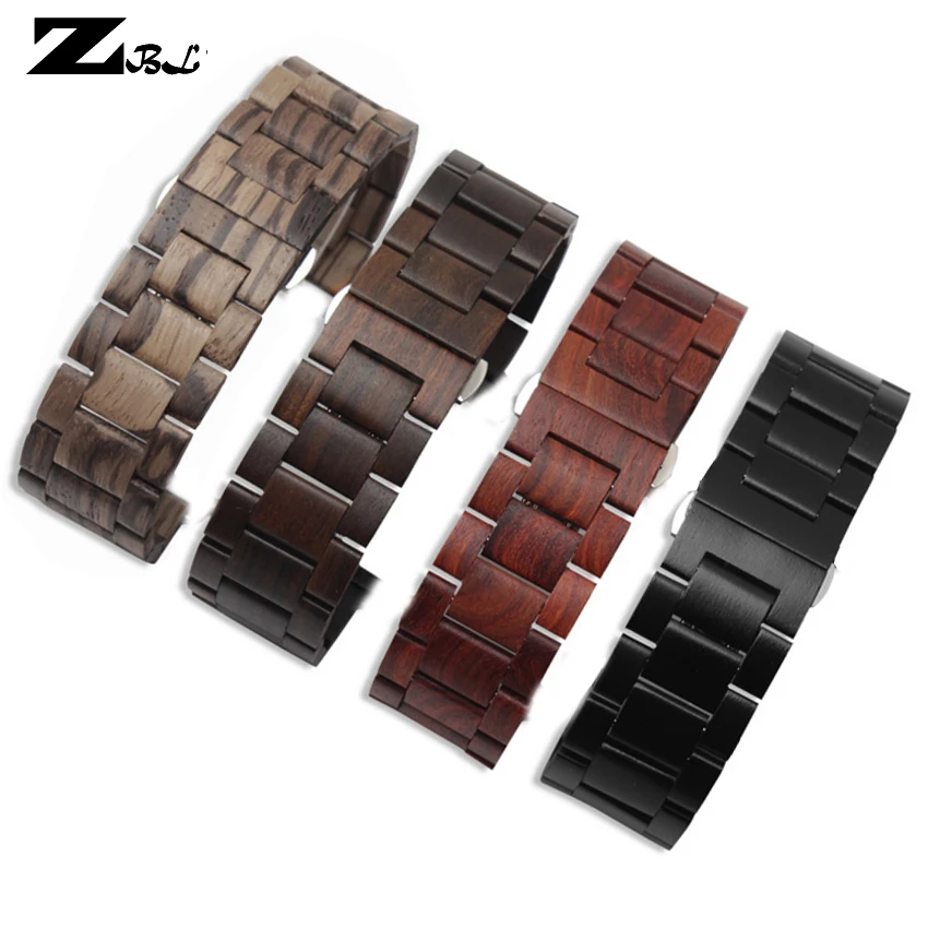 melhor Unique pulseira lixadeiras de madeira de sândalo vermelho Pulseira 22 24mm assista bracelete blackwood leisurewristwatches band para apple 38 42mm banda