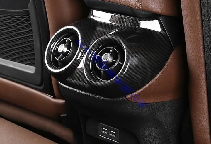 Для Alfa Romeo Stelvio автомобильные аксессуары из углеродного волокна стиль покрытый подлокотник коробка заднего вентиляционного отверстия рамка накладка