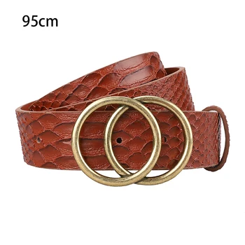 

Daily Buckle Easy To Use Double O-Ring Casual Women Leather Belt Space Saving Easy To Carry Coarse Adjustable Snakeskin Pattern
