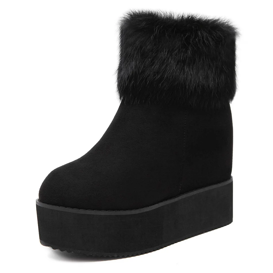 

2016 Winter New Pattern European Wind Fashion Flange Within Increase Rabbit's Hair Circular Head High With Short Boots Woman