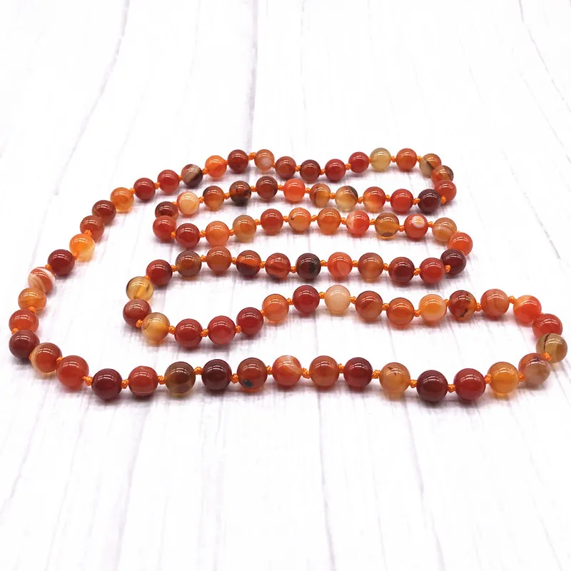 

90 cm Long Necklace 8 mm Red Lines Agates Bead Corset grass Women Girl Necklaces Gift Girls Jewelry Sweet style