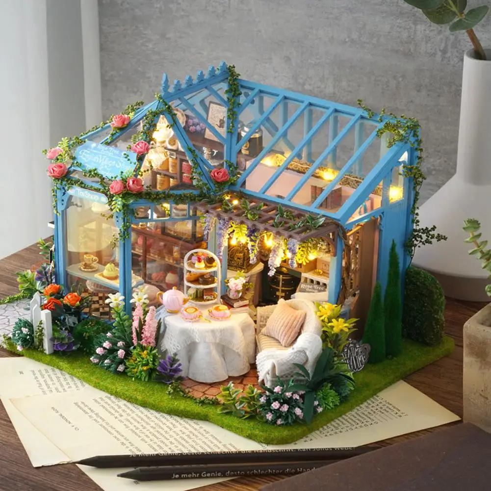 

DIY Cabin Rose Garden Tea House Handmade Architectural Model Wooden Villa Innovative Girls Toys Suitable For People Over 6 Years