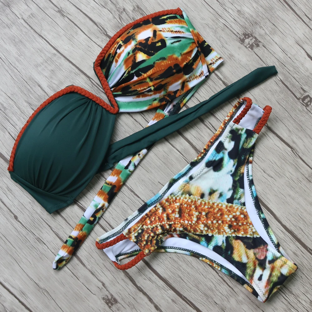 

Hot Sexy Bikini Off Shoulder Swimwear Women Bandage Style Beachwear Bathing Suits Push Up Bandage Brazilian Bikini