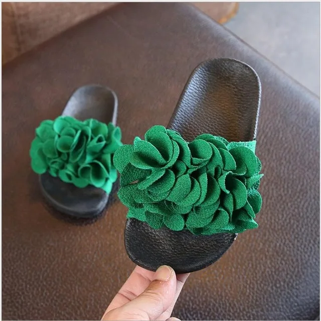 Летние цветы тапочки для малышей Мягкая подошва детские тапочки Принцесса пляжная обувь флип-флоп удобная обувь для маленьких девочек Тапочки с плоской подошвой - Цвет: Зеленый