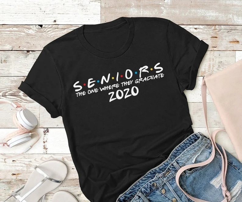 

PUDO-XSX The One Where They Graduate Seniors 2020 Seniors Friends Class of 2020 Unisex Standard Cotton T-Shirt Senior Shirt