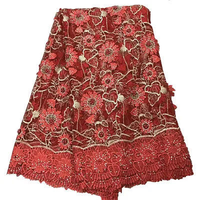 High Quality Nigerian Lace Fabrics With Beaded African French Net Lace Fabric Embroidered Tulle Mesh Lace Fabric Red H477-2 - Цвет: as pictur