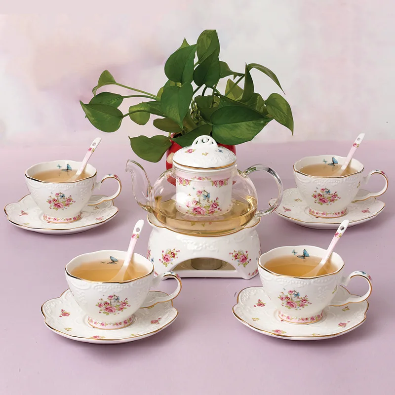 YeFine чайный набор, Европейский послеобеденный чай, жаростойкий стеклянный чайный горшок, бытовые кулинарные пузыри, фруктовый чай, рельефная керамическая чайная чашка
